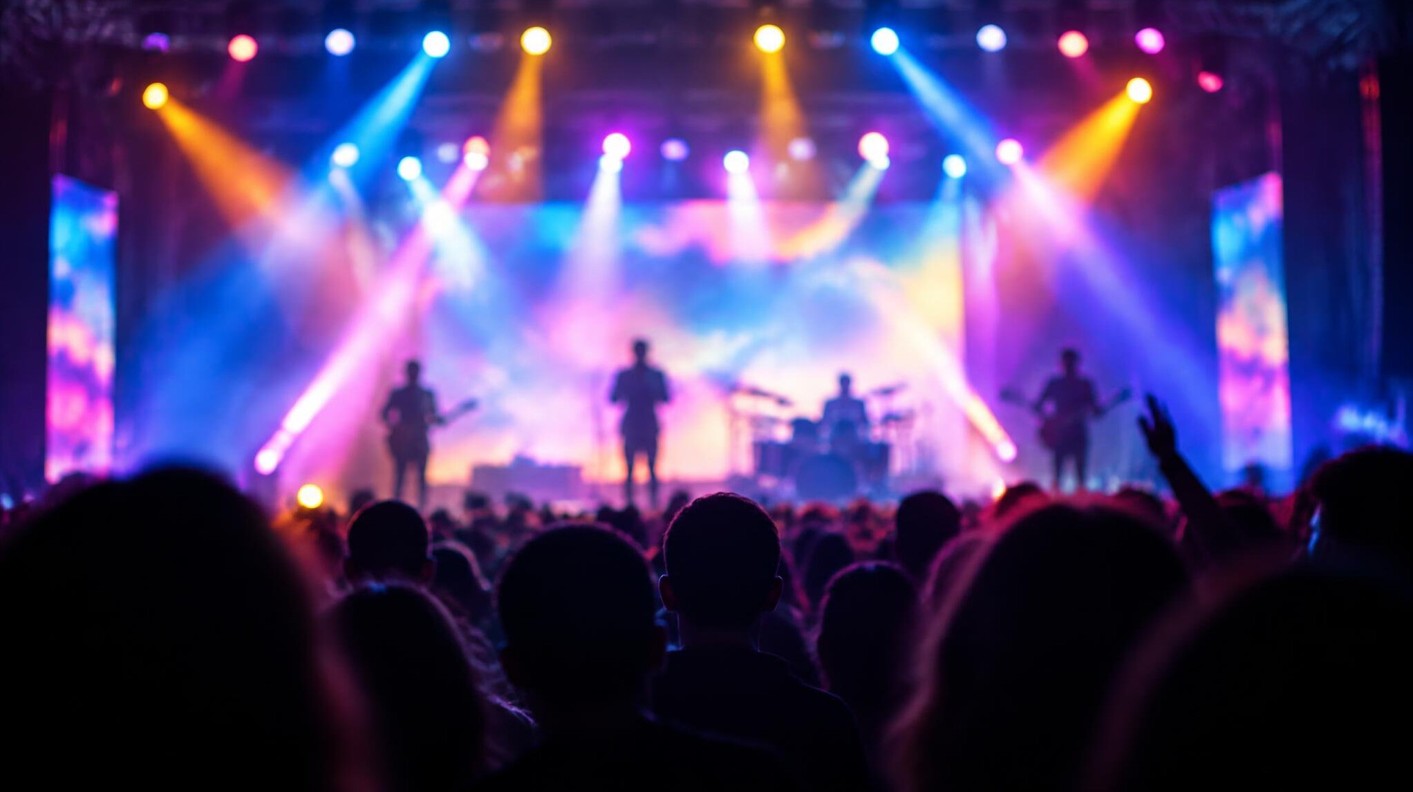Audience and stage at an entertainment event with lights